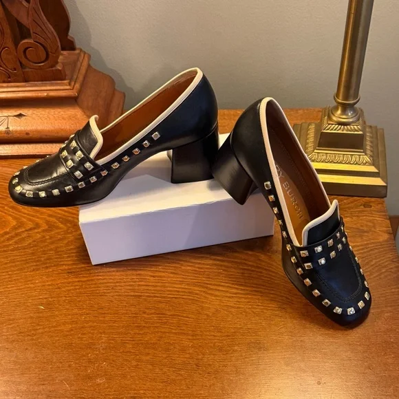 Tory Burch Perfect Black/Dulce De Leche Leather Studded Loafer Heel Size 5 $350 - Picture 7 of 14